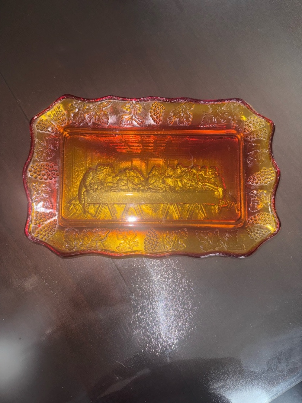 Last supper Glass Amber Iridescent Rectangular Tray